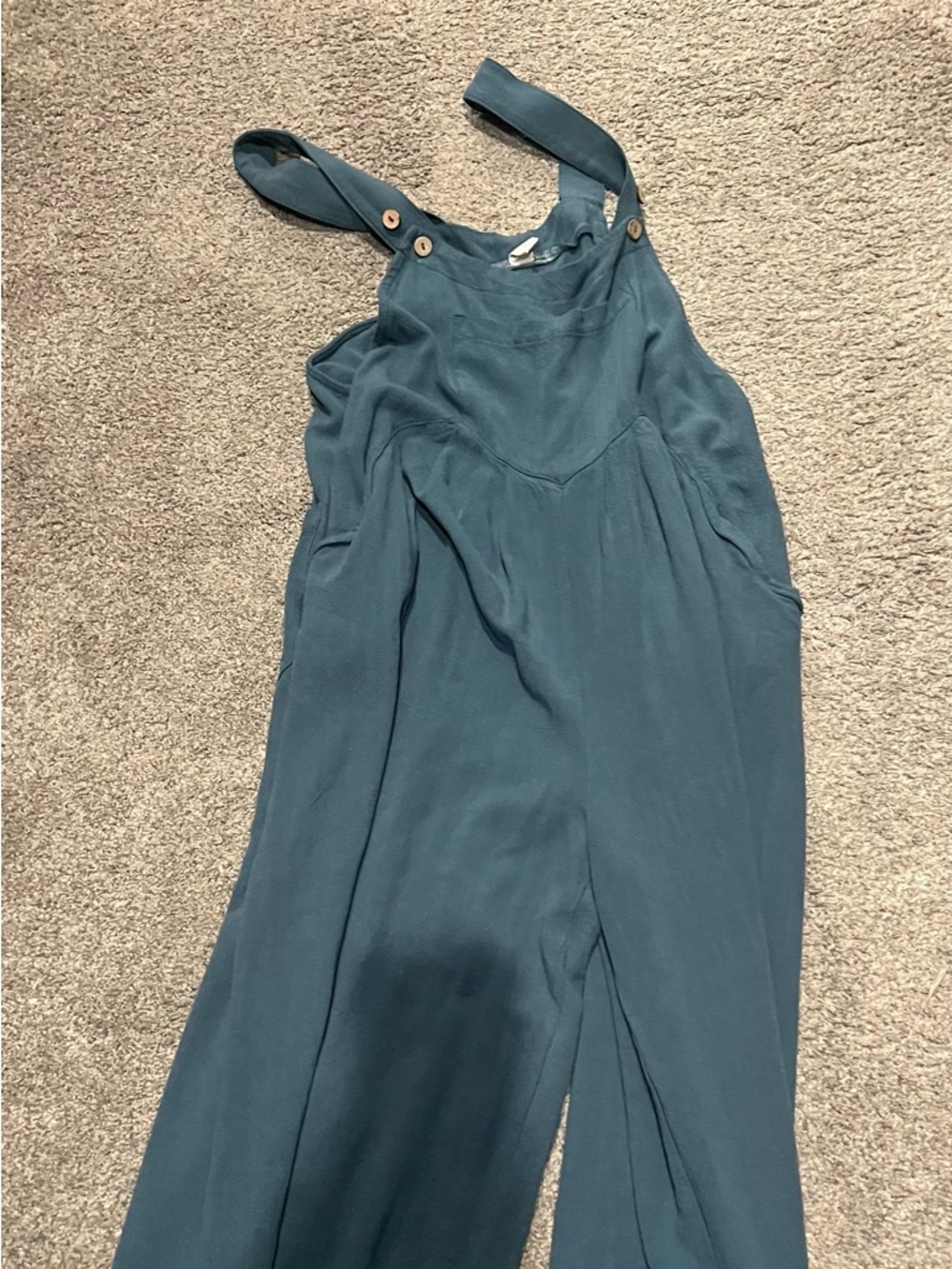 Teal Wide-Leg Sleeveless Jumpsuit with Button Straps